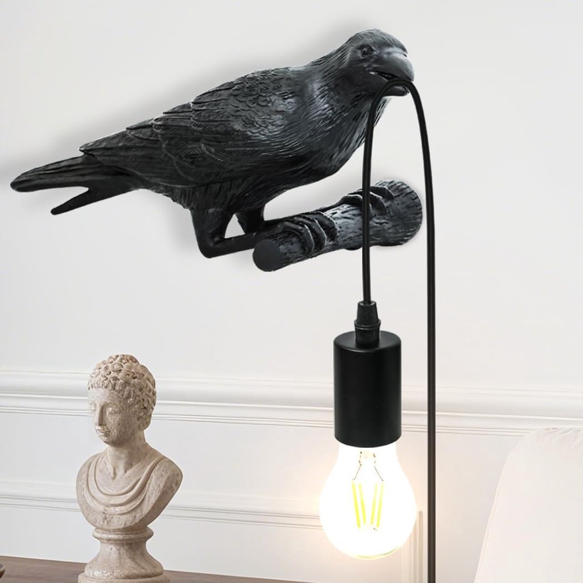 Wandlamp - Zwart - Klein - Hars met Kraai Ontwerp - Voor Woonkamer, Slaapkamer en Kantoor
