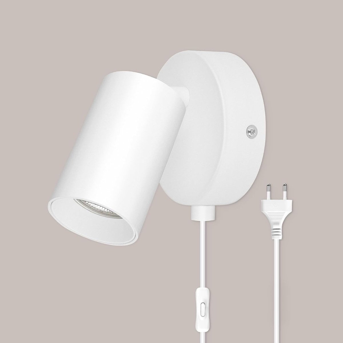 Wandlamp met Stekker en Kabel - Wit - Verstelbare Wandlamp met Schakelaar voor Binnen - Ideaal voor Slaapkamer en Woonkamer