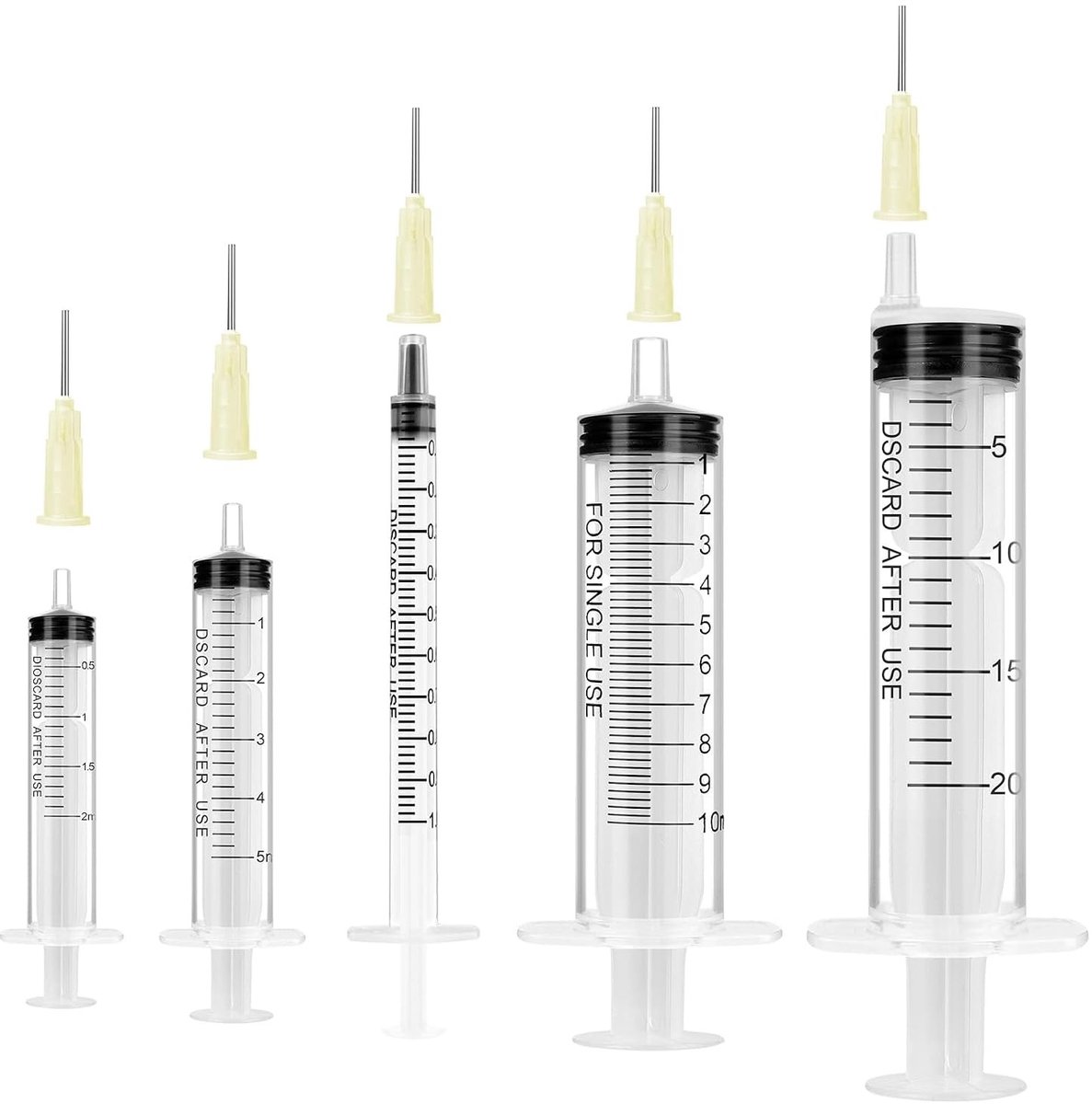 Plastic Spuiten Set van 5, Met Stompe Naalden, 1/2/5/10/20ml, Voor Vloeistof Meten, Planten Water geven en Dierlijke Voeding