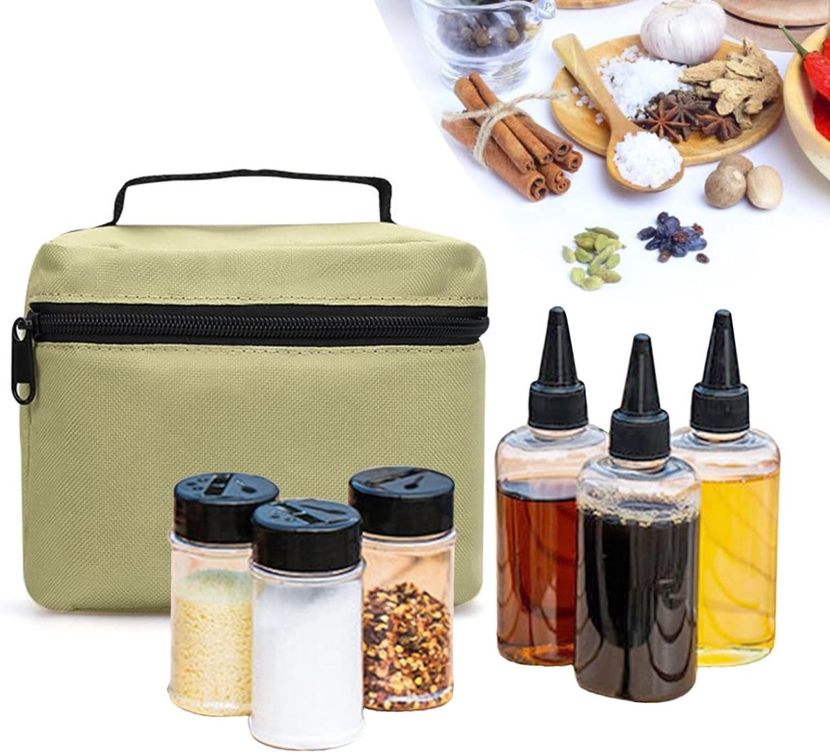 Set van 6 Draagbare Specerijpotjes voor Buiten, Ideaal voor Sauzen en Condimenten, Perfect voor BBQ, Picknick en Kamperen