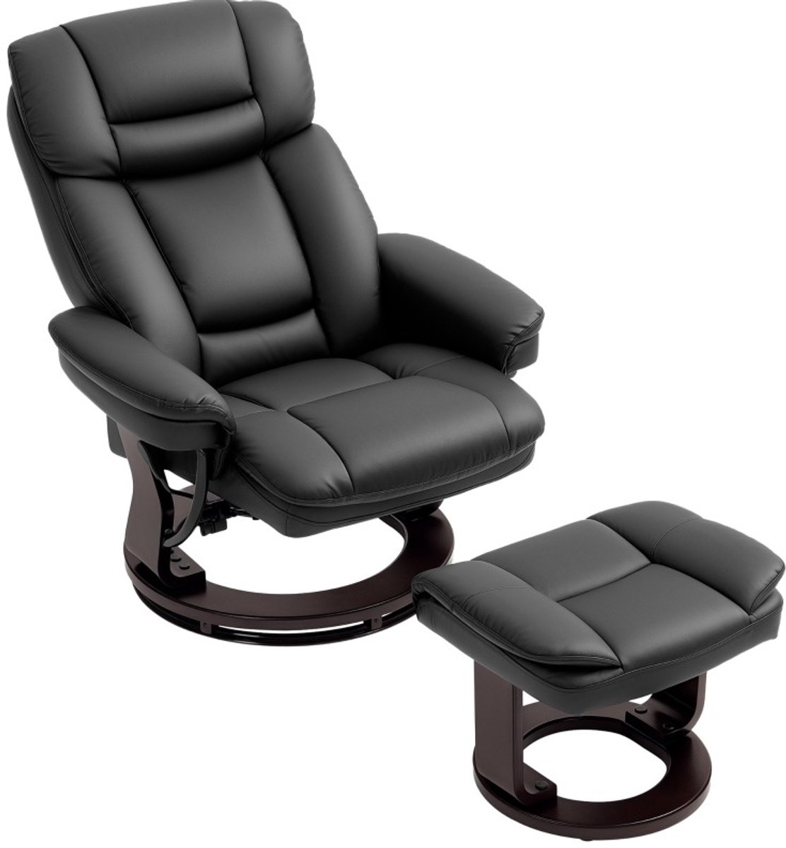 MODENUIT Relaxfauteuil Met Hocker 86 x 83 x 107 cm - 360° Draaibaar - Voor Woonkamer - Kunstleer - Zwart