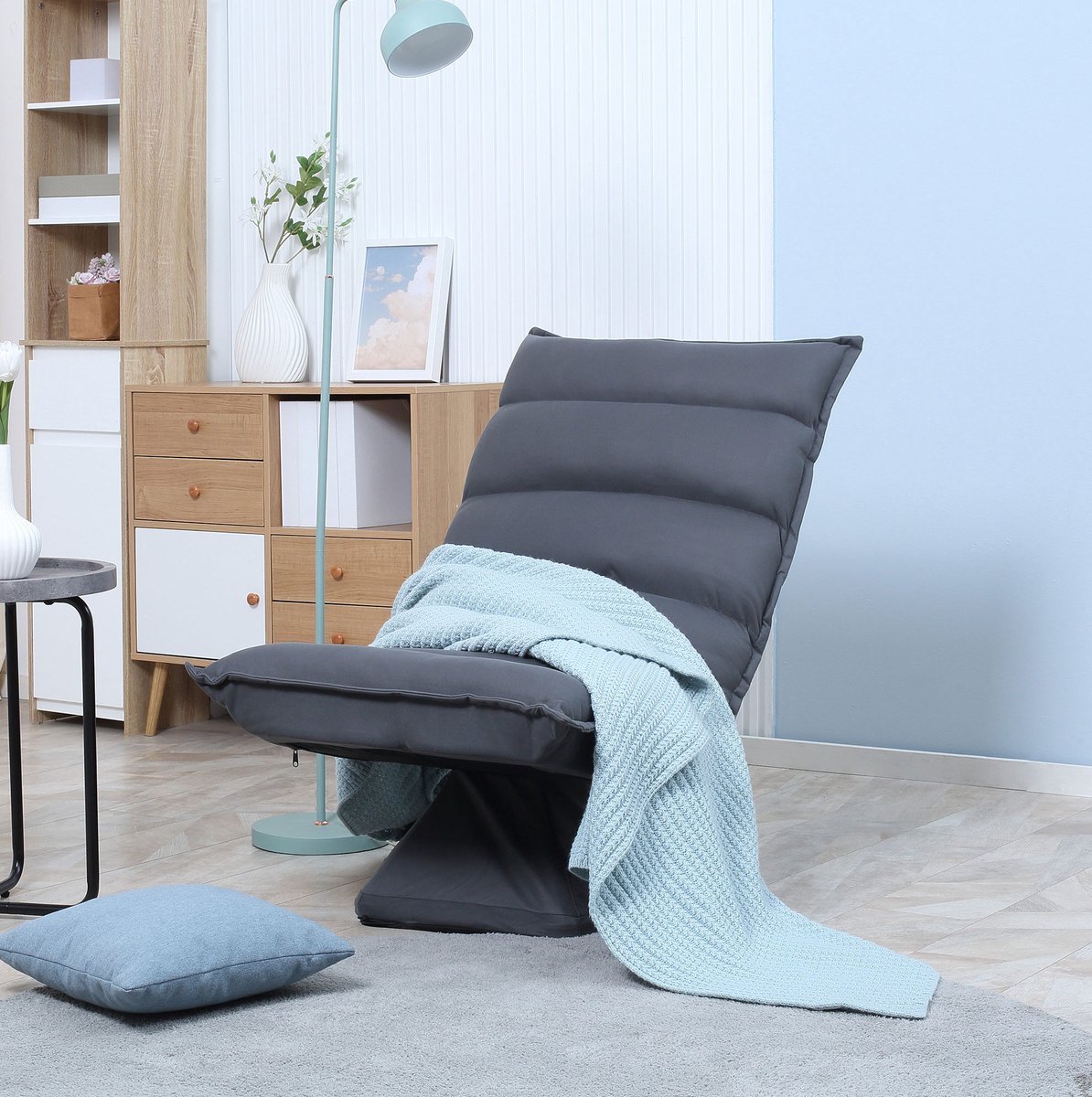 MODENUIT Relaxfauteuil 62 x 70 x 95 cm - 360° Draaibaar Met 5 Standen Rugleuning - Metaal - Donkergrijs