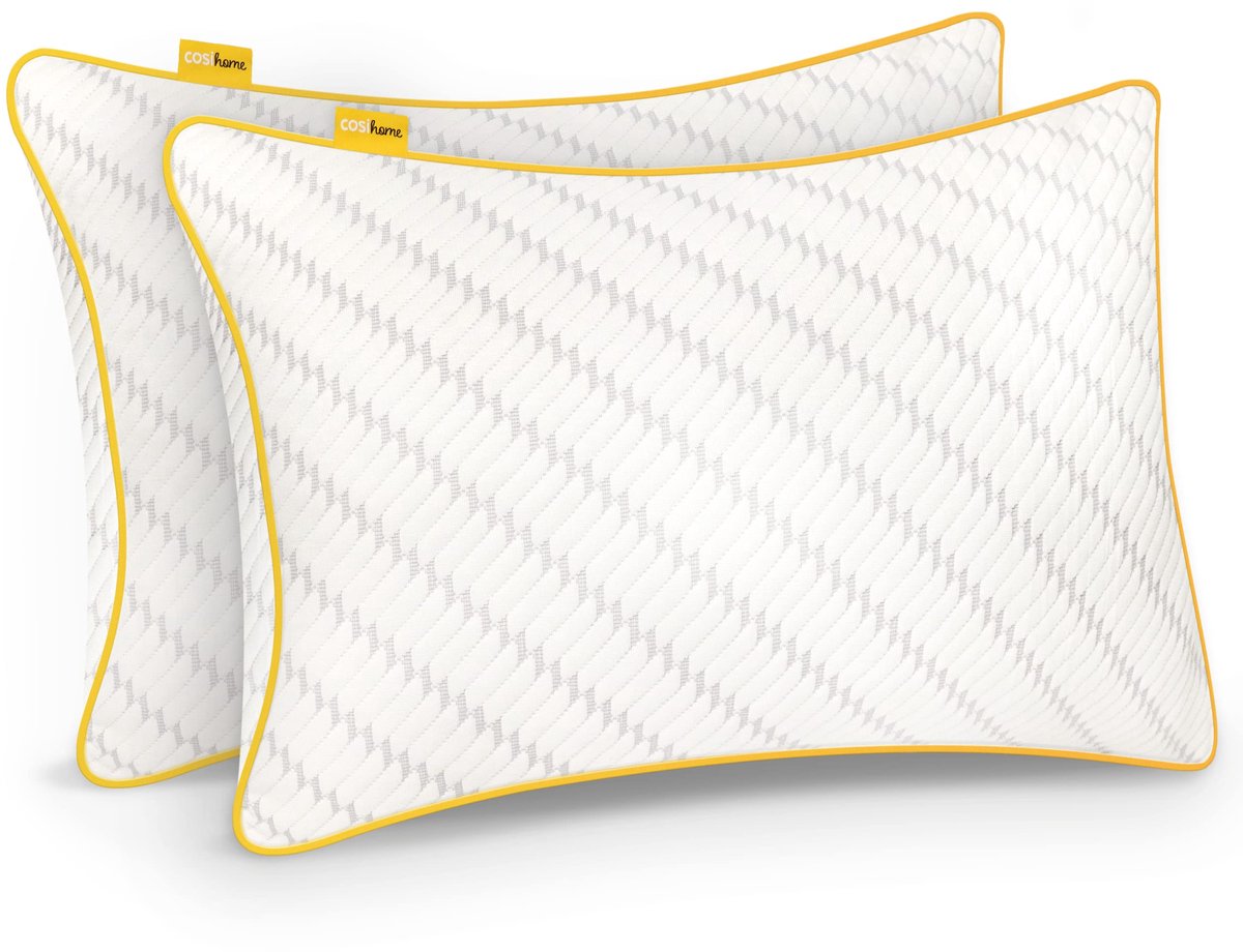 Famanu Luxe traagschuim hoofdkussens set van 2 met bamboe kussenhoes, 71 x 45 cm, verkoelende gelvulling en verstelbare hoogte Naturel