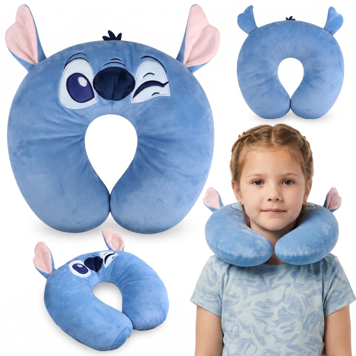 DISNEY Stitch Blauw reiskussen, nekkussen voor het vliegtuig, hoofdsteun voor de auto