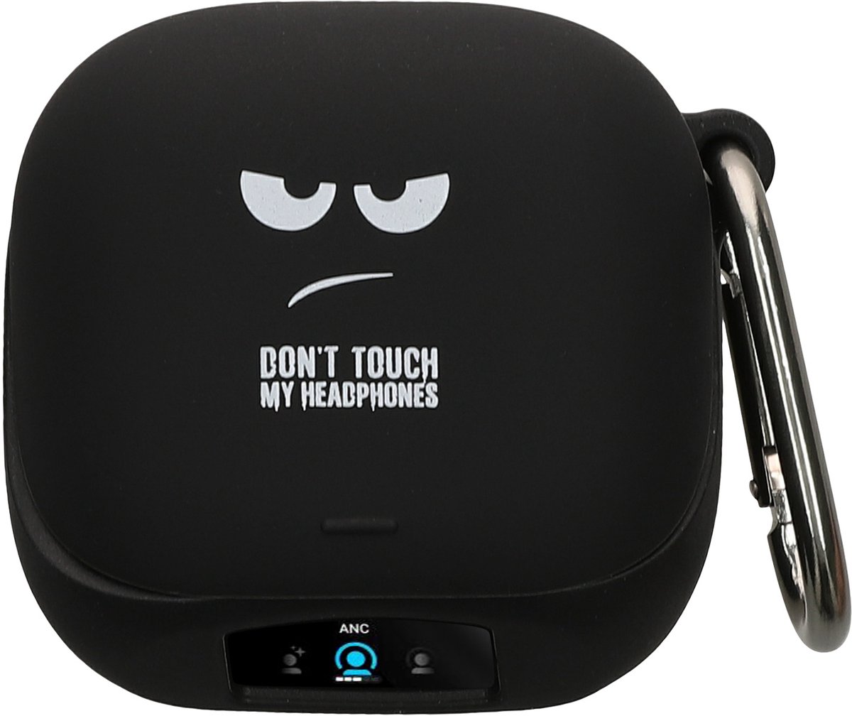 kwmobile Hoes geschikt voor Anker Soundcore Liberty 5 Pro - Siliconen cover voor oordopjes in wit / zwart / zwart - Don't Touch My Headphones design