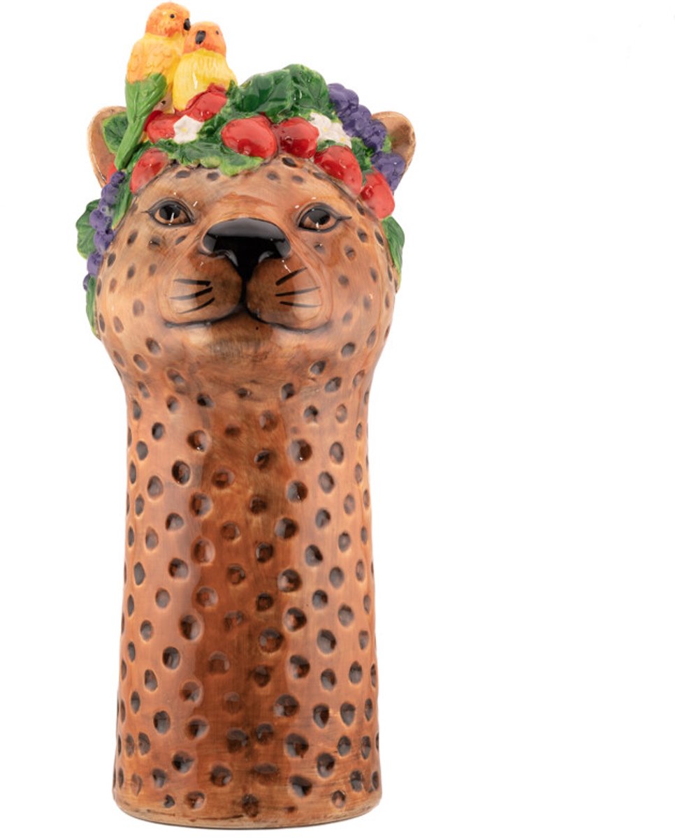 Aardewerk vaas Tropical leopard L