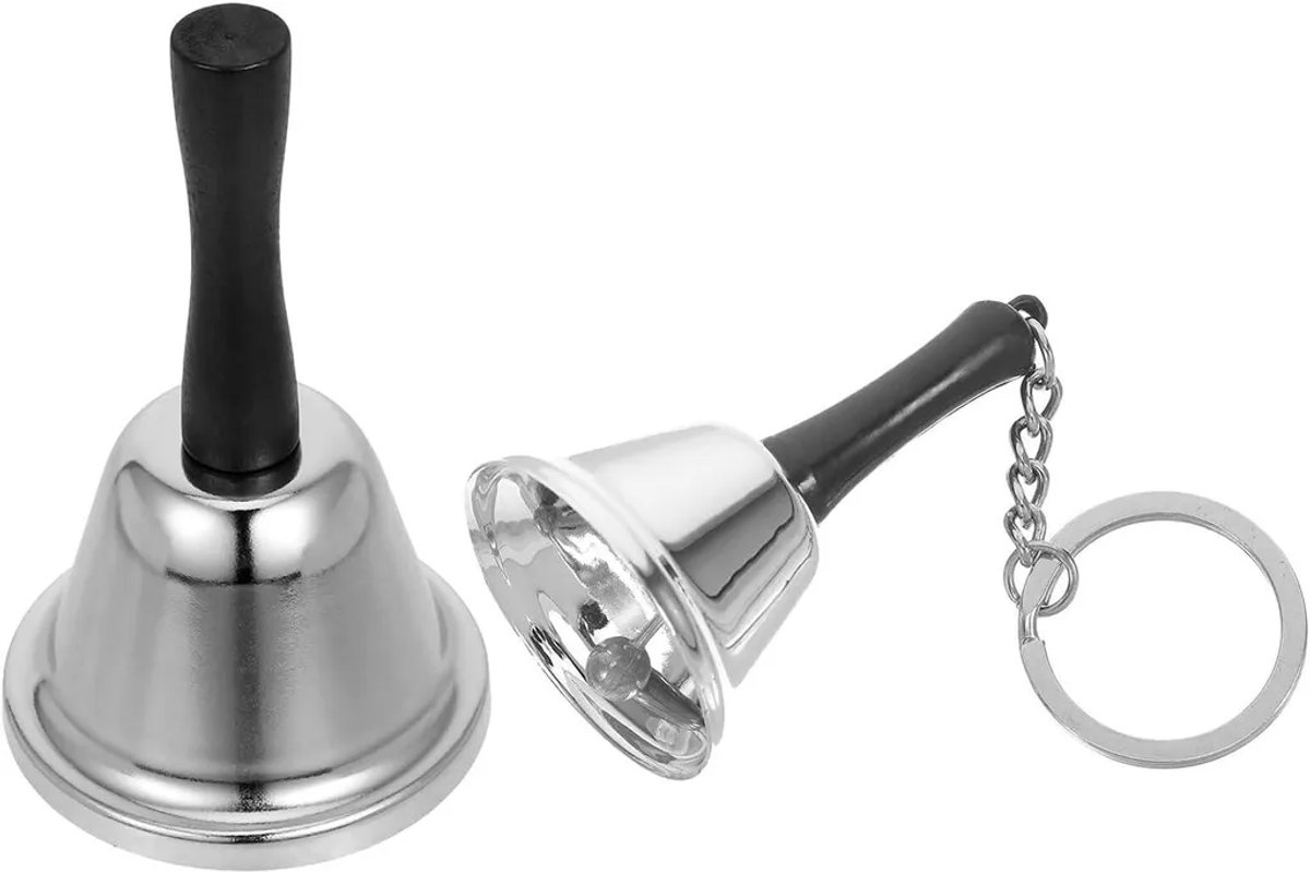 Een set van twee roestvrijstalen voerbakken, 75 mm/38 mm, Geschikt voor een luide, handmatige doseerbel, zilverkleurig.