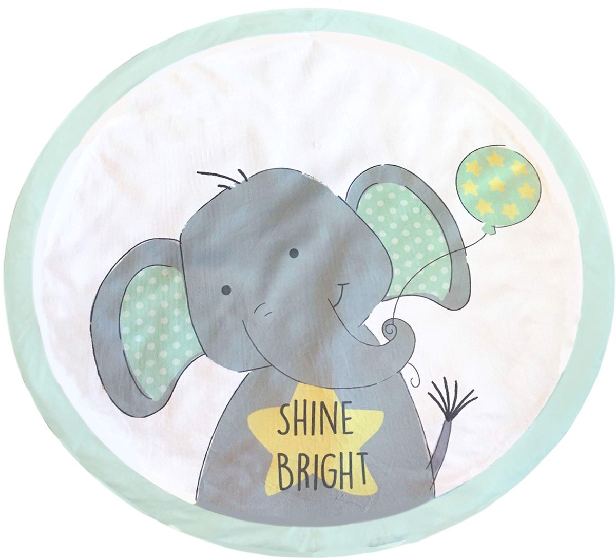 Babyspeelmat rond - mintgroen crème 90 x 90 - 3D olifant-motief - super zacht sherpa oppervlak - ShopVlot