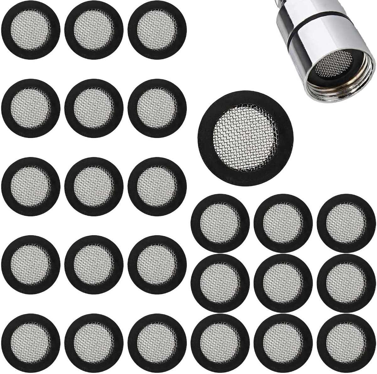 Set van 25 Douchekop Filterafdichtingen, Zwarte Rubber O-ringen met Filternet, Ideale Vervangingen voor Douche Slangen en Kraanonderdelen