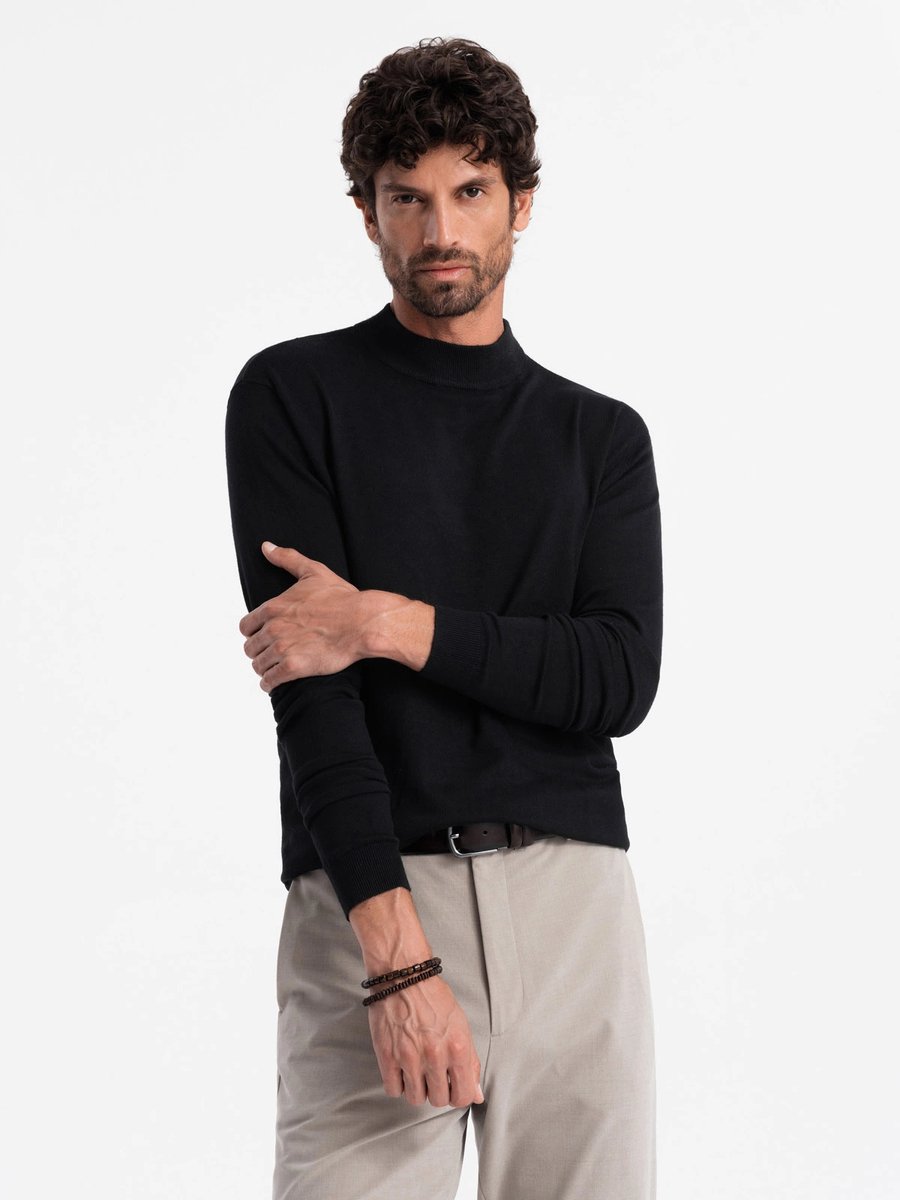 Ombre - Heren Sweater - Half Turtleneck - Zwart Black - Italianstyle