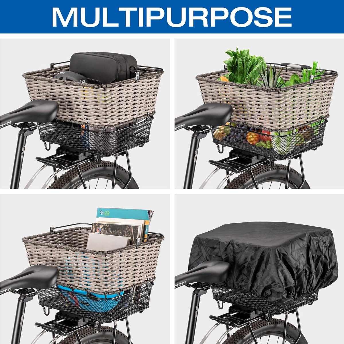 Achterfietsmand - Beige - Handgevlochten - Grote Capaciteit voor Boodschappen en E-bikes