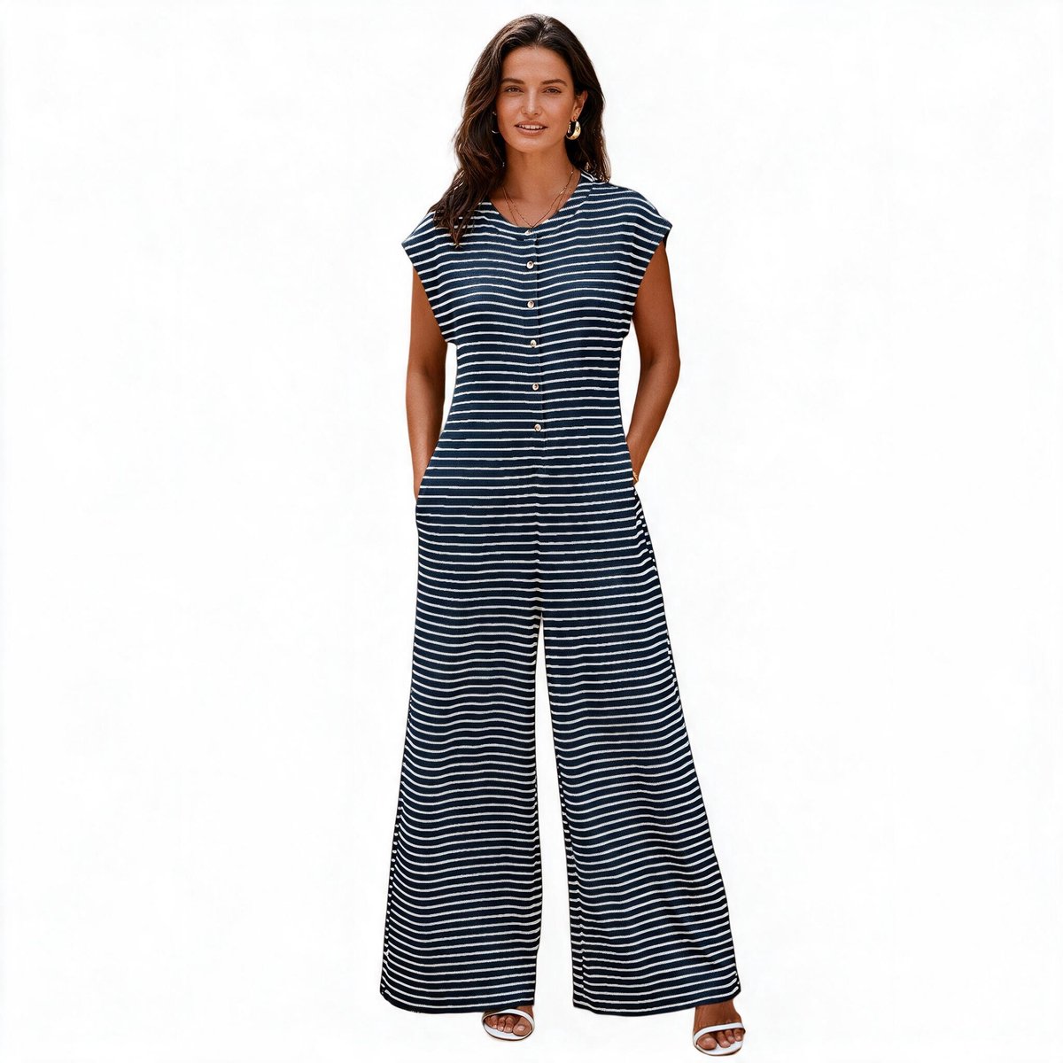 Imily Bela Dames Gestreepte Jumpsuit met Wijde Pijpen