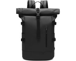 Rolltop rugzak, waterdicht, voor dames en heren, 33 liter, grote fietsrugzak, 15,6 inch, laptoprugzak, licht, perfect voor werk, school, reizen en outdoor-activiteiten, zwart