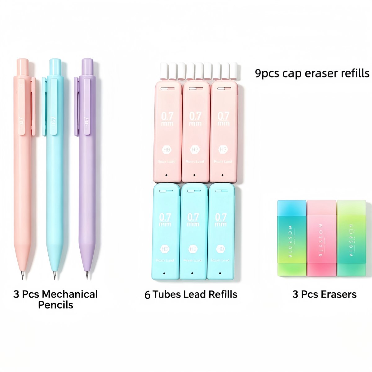 1 set - mechanische potlood - schetspotlood - lage zwaartepunt - breekbestendige stift - comfortabele grip - hb‑grafietstift - 0,7 mm - voor school, tekenen, schetsen en kantoorwerk - snoepkleurige