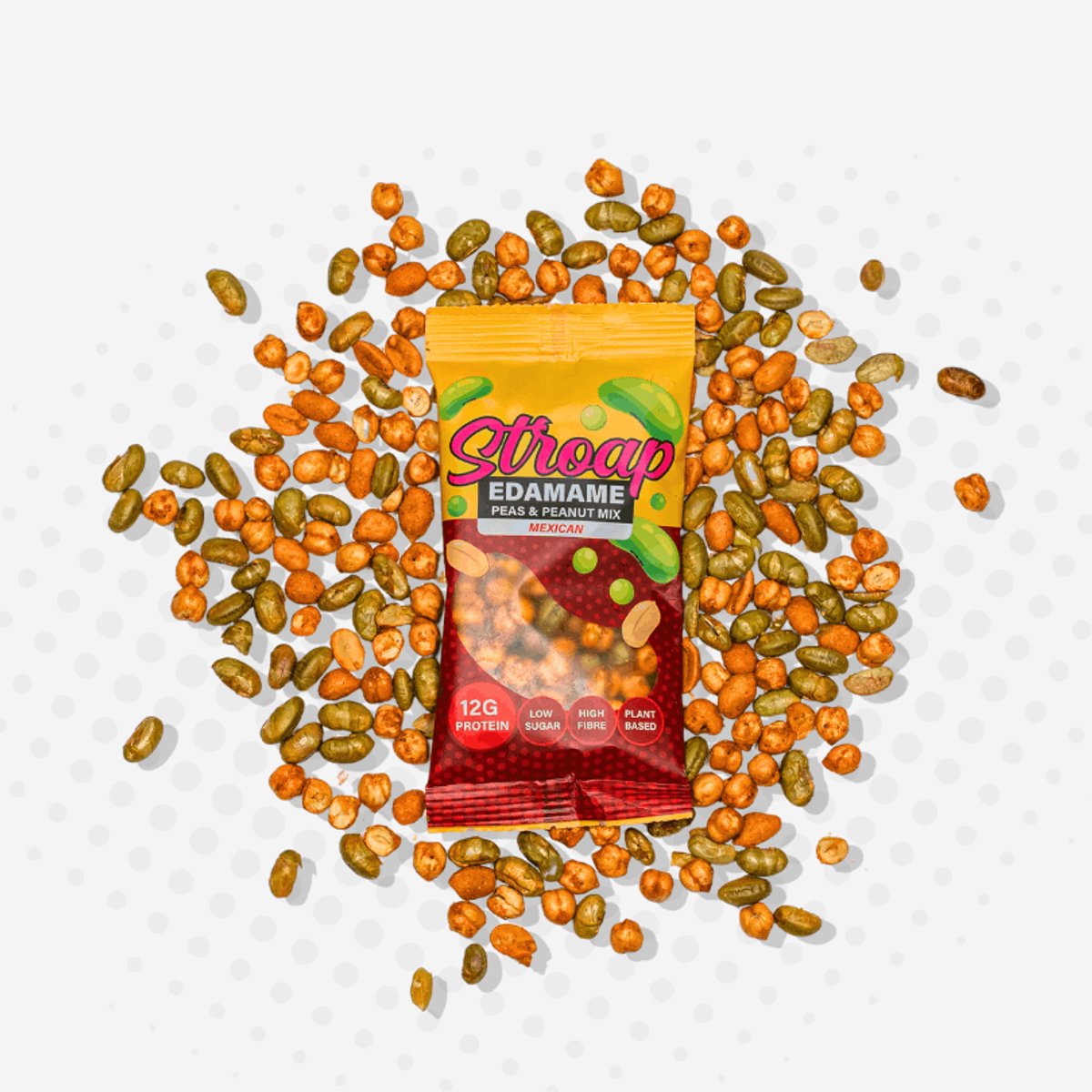 Stroap - display (12 st à 40g) Edamame Pea and Peanut Mix Mexican - hoog in eiwit - suikerarm - rijk aan vezels - plantaardig - glutenvrij - lactosevrij