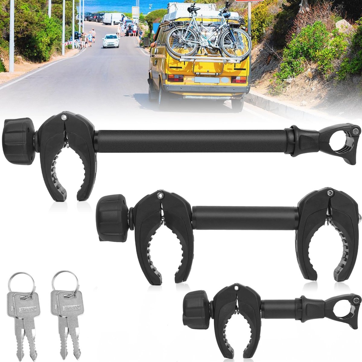 Famanu – Set van 3 universele framehouders voor fietsendrager, lengtes 25 cm, 32 cm en 45 cm, afsluitbaar, geschikt voor U-buis met Ø 2,5-3 cm