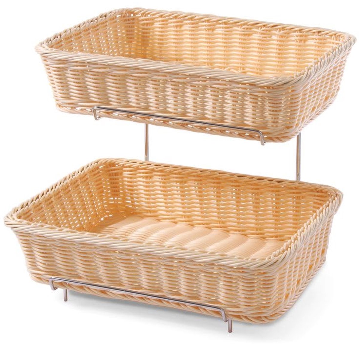 Famanu – Set van 2 broodmanden met verchroomd display, verstevigd met roestvast stalen frame, bakkersmanden /2, 360x280x(H)290 mm, polypropyleen