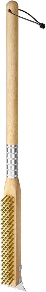 Pizzaovenborstel - Hout - 64,5 cm - Met Stalen Schraper en Messing Borstelharen - Voor Pizzasteen en Grill