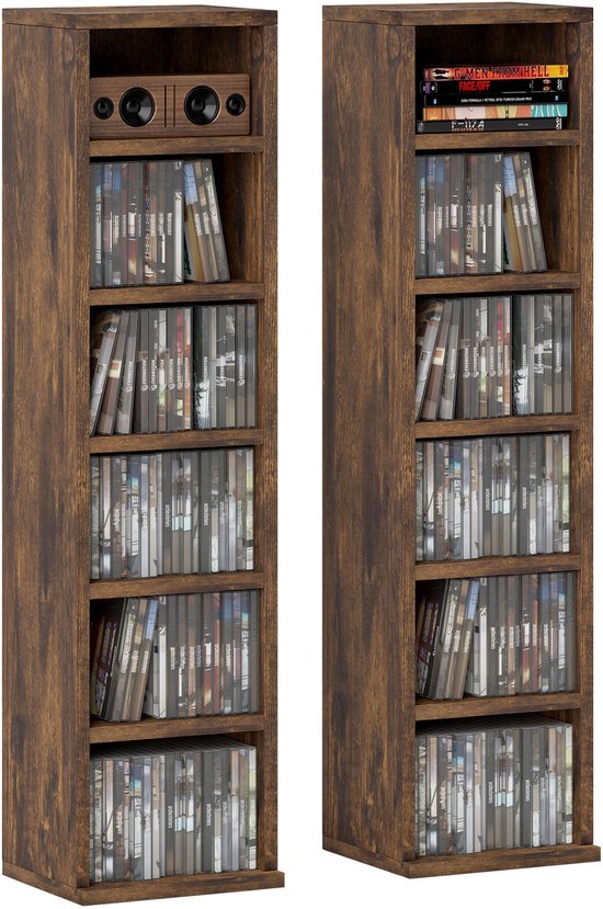 Opbergrek voor Blu-ray-schijfjes, CD/DVD-rek in donkerbruin eikenhout ...