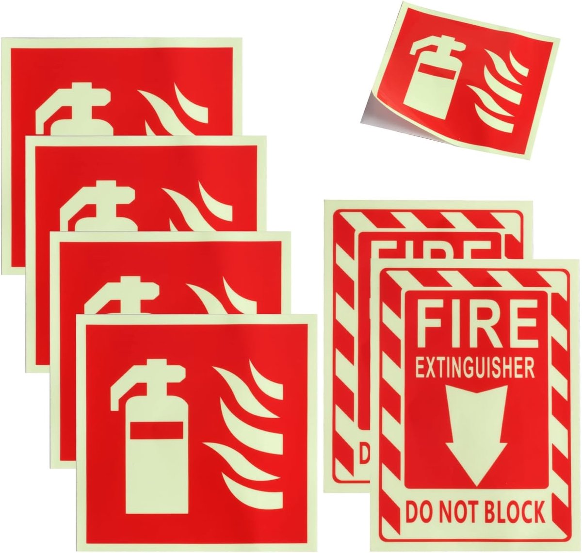 Set van 6 Zelfklevende Brandblusser Stickers, Glow In The Dark, PVC Veiligheidsmarkeringen voor Thuis, Kantoor en Bouwplaats
