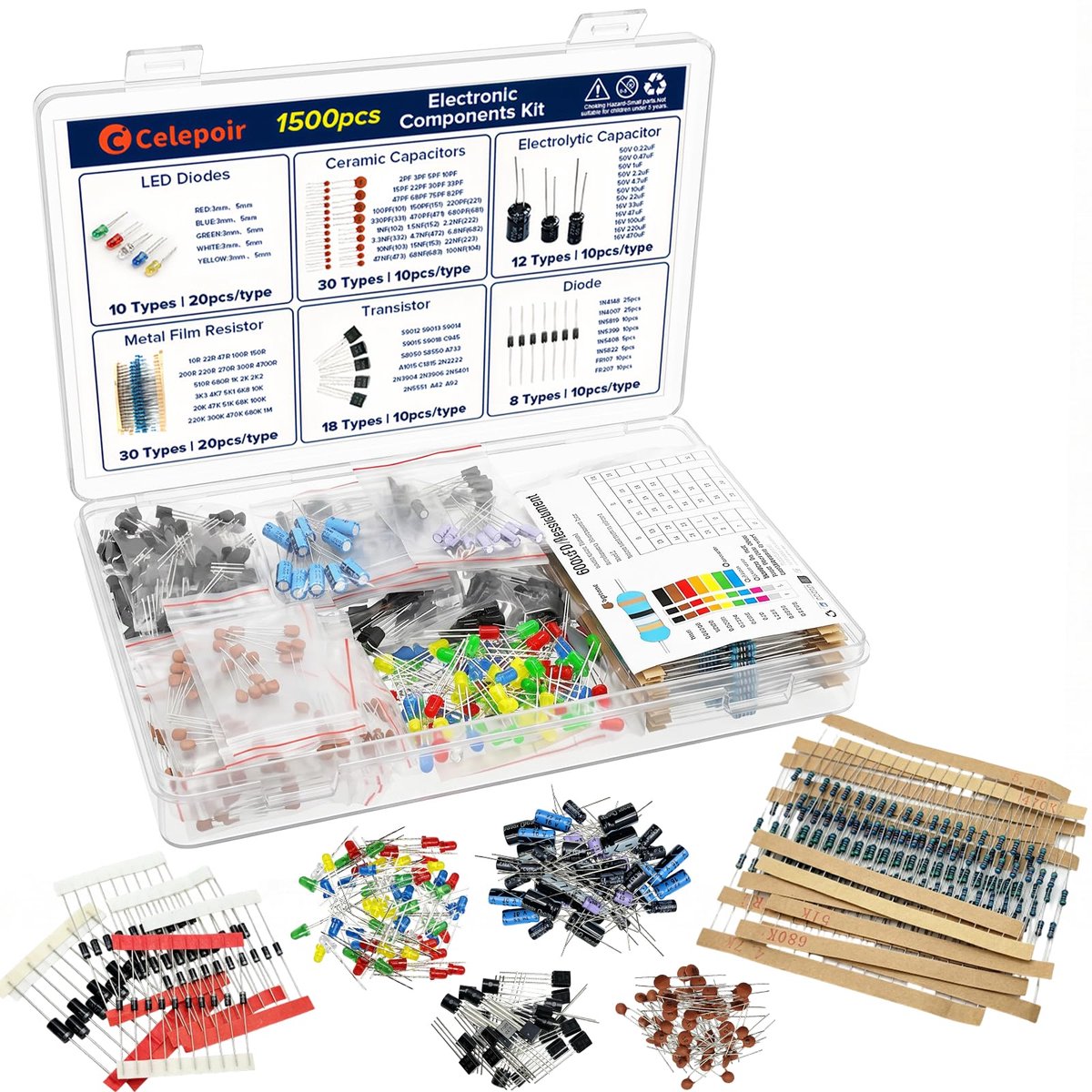 Celepoir 1500 Stuks Elektronica Componenten, voor Elektronica DIY Projecten - ShopVlot