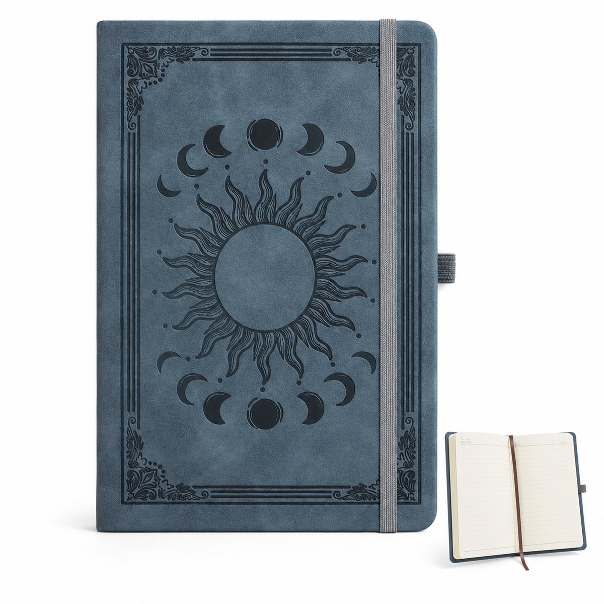 VHV - Notitieboek A5 - Vintage Schrijfboek - 366 Pagina's - Sluitelastiek -Waterdicht Notebook - Voor Kantoor School en Dagboek -Mistblauw