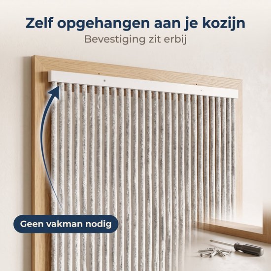 Cheqo® Vliegengordijn 90x230 cm Grijs/Wit - Insectengordijn - Deurgordijn - Kattenstaart - Horgordijn - Hordeur - Pluche Strengen - Chenille - Gemêleerd - Muggengordijn - Vliegenhor - Anti Insecten - voor Deur, Tuindeur, Caravan en Camper — afbeelding 3