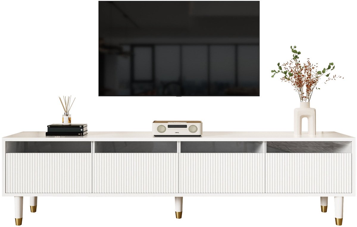 Merax TV-Meubel - Wit - 178 cm - Met 4 Laden - Kabeldoorvoer - Veel Opbergruimte