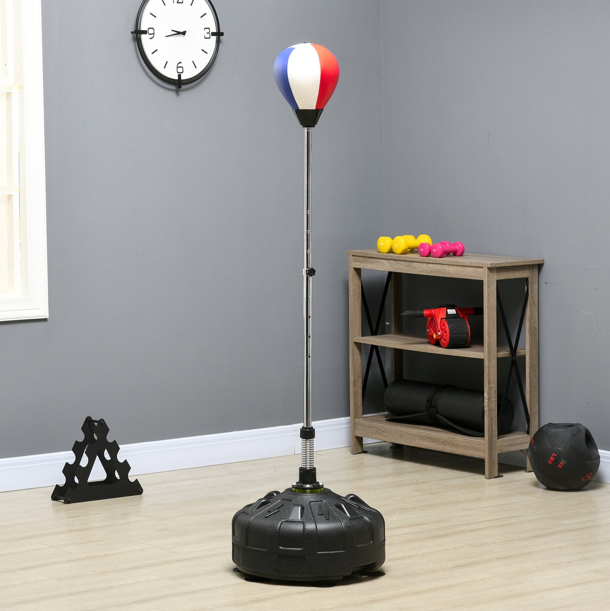 REDOM - Punchingball - Verstelbare hoogte 147-165 cm - Staand model met voet en zuignappen - Bonded leather - Rood - Ø48 x 147-165 cm