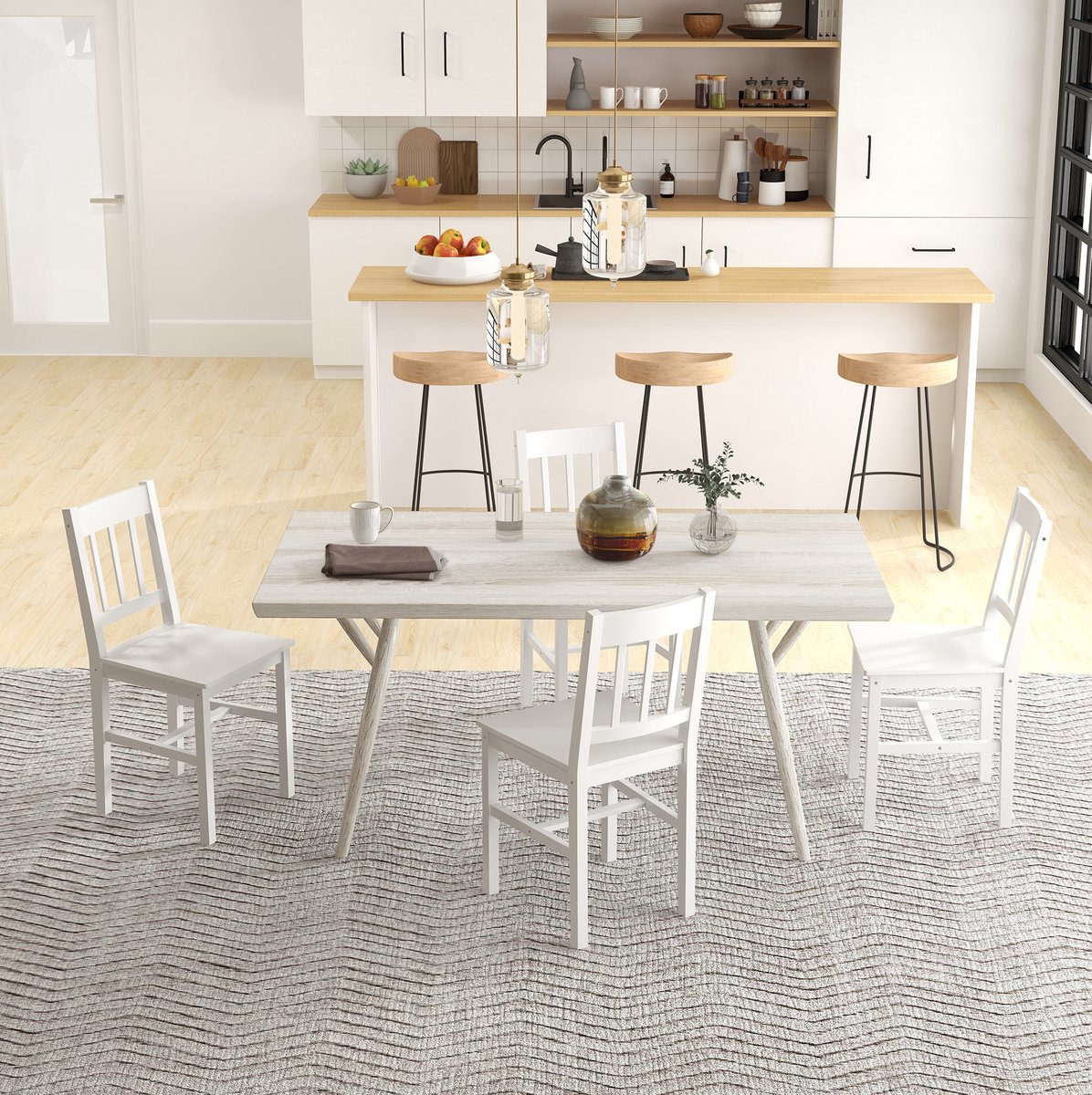 STILVORA Eetkamerstoel Set van 4 – Comfortabele Rugleuning – Voor Keuken En Eetkamer – Hout – Wit