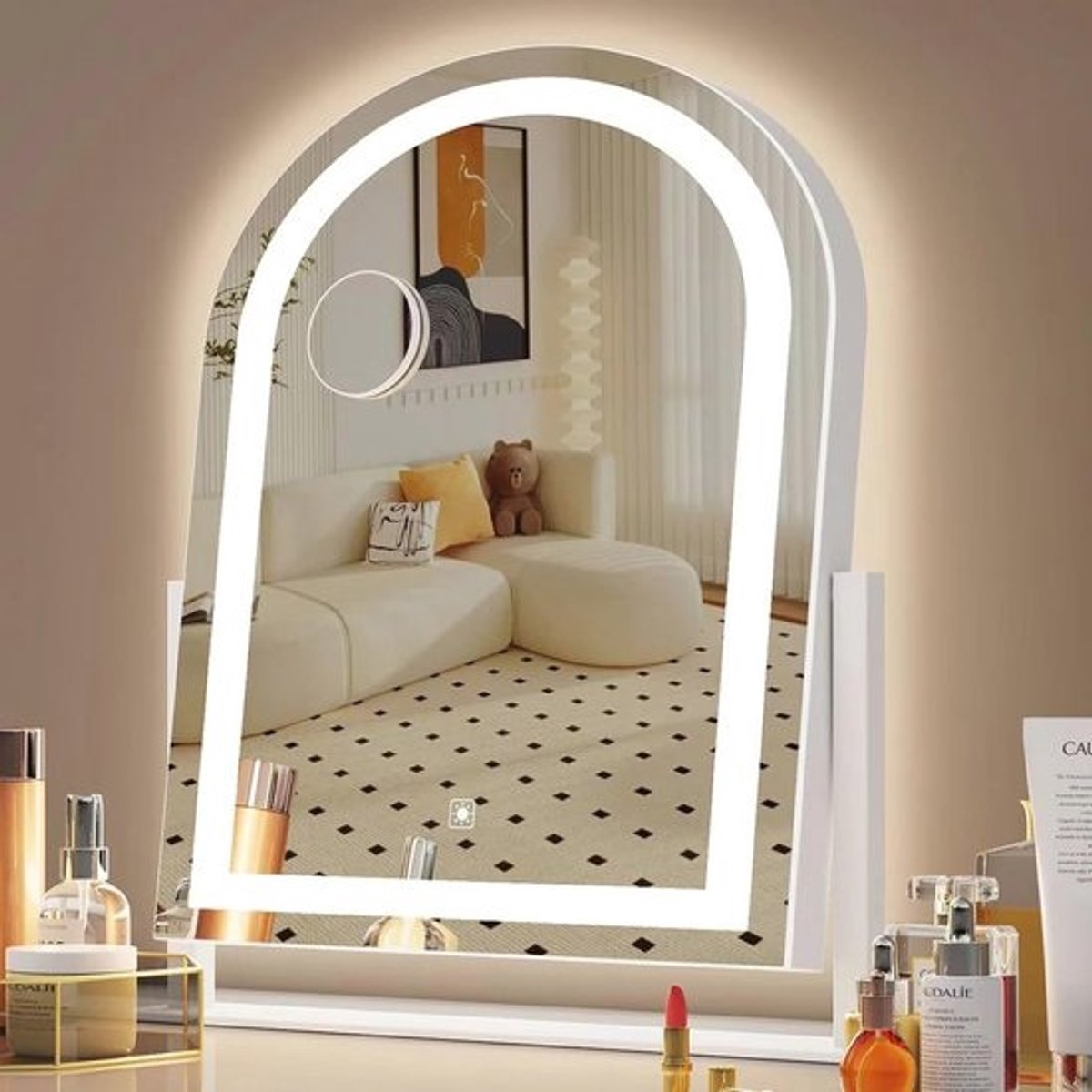 Grote LED make-upspiegel met verlichting en vergroting