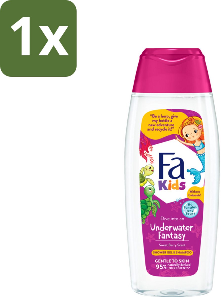1 x Fa – Douchegel & Shampoo – Kids Underwater Fantasy – 250 ml - Douchegel En Shampoo Voor Kinderen - Kinderhuid Reinigen - Milde Shampoo - Dermatologisch Getest - Kids Shampoo