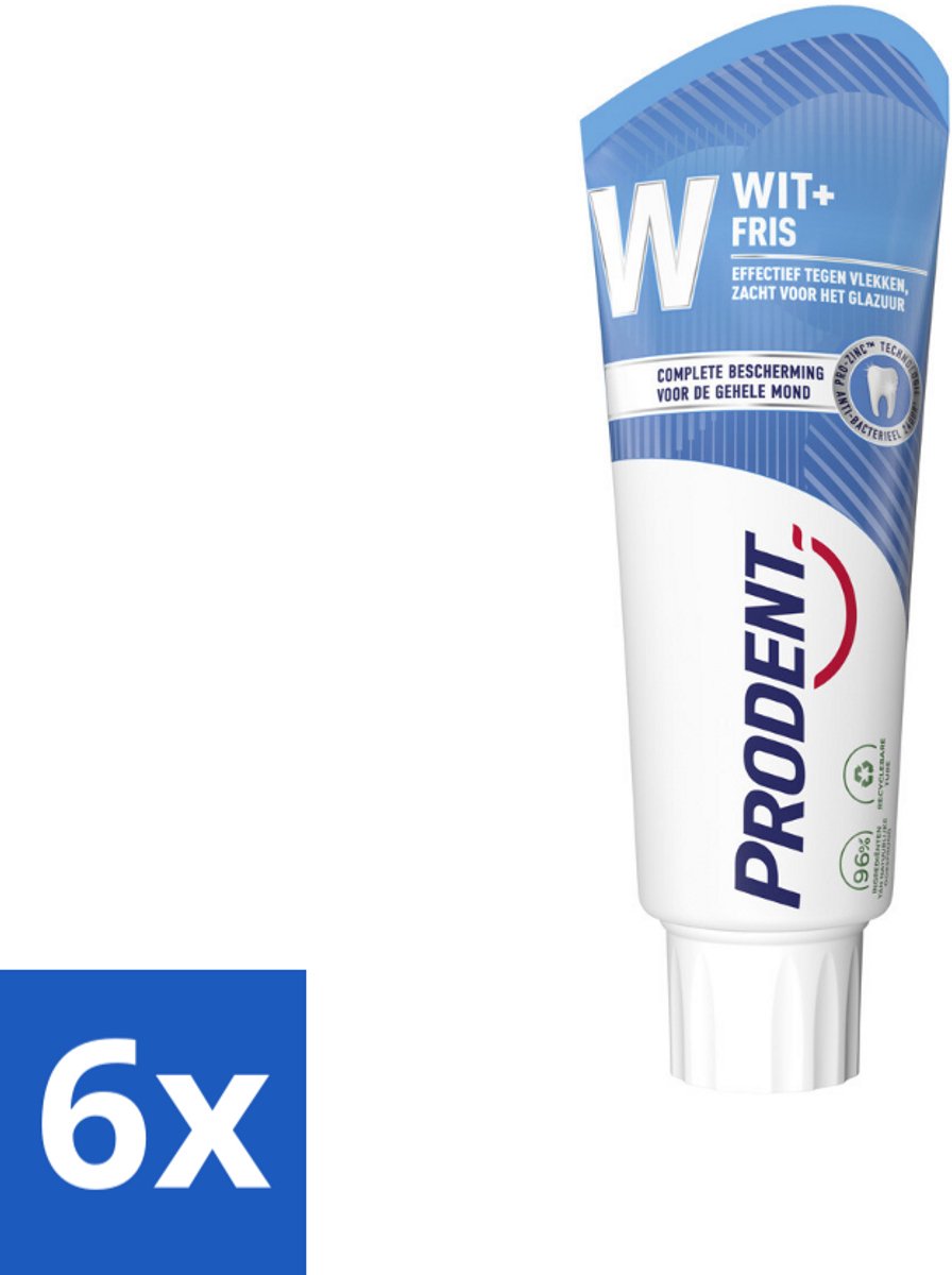 6 x Prodent – Tandpasta – Wit + Fris – Complete Bescherming – 75 ml - Tandpasta - Glazuur Bescherming - Vlekverwijdering - Wittere Tanden - Mondverzorging