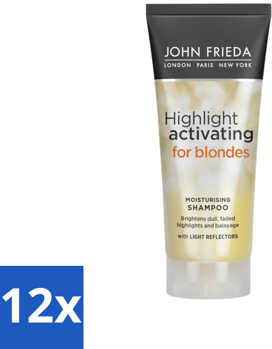 12 x John Frieda – Shampoo – Sheer Blonde Highlight Activating Brightening – Voor highlights – 250 ml - Blond Highlights - Verhelderende Shampoo - Zonnebloemextract - Witte Thee - Haarverzorging