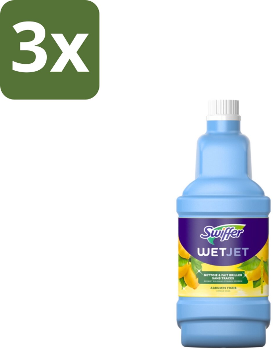 3 x Swiffer - WetJet Reinigingsmiddel – Dweilsysteem Navulling – Alles-in-één – 1,25 L - Vloerreiniger - Vetvrij - Vlekverwijderaar - Doekjes - Spraymop