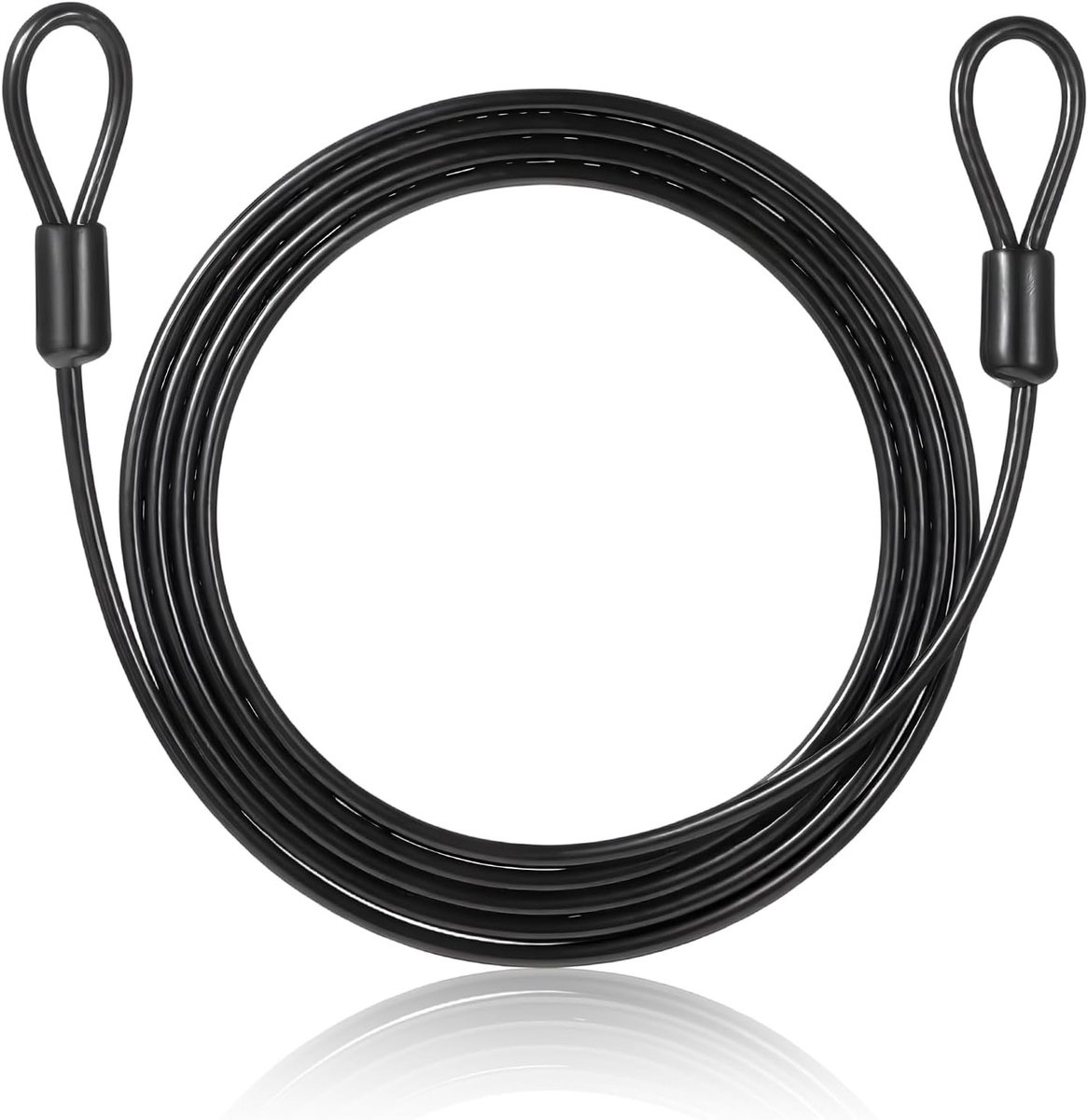 Stevige Stalen Loopkabel met Oogjes, 2 m x 4 mm, Veiligheidskabel voor Fietssloten en Fietstrailers, Zwart, Kunststof Gevoerd, Duurzaam en Betrouwbaar