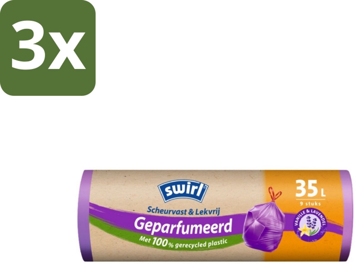 3 x Swirl – Pedaalemmerzakken – Trekband Geparfumeerd Vanille & Lavendel – 35 L – 9 zakken - Koffiezetapparaat