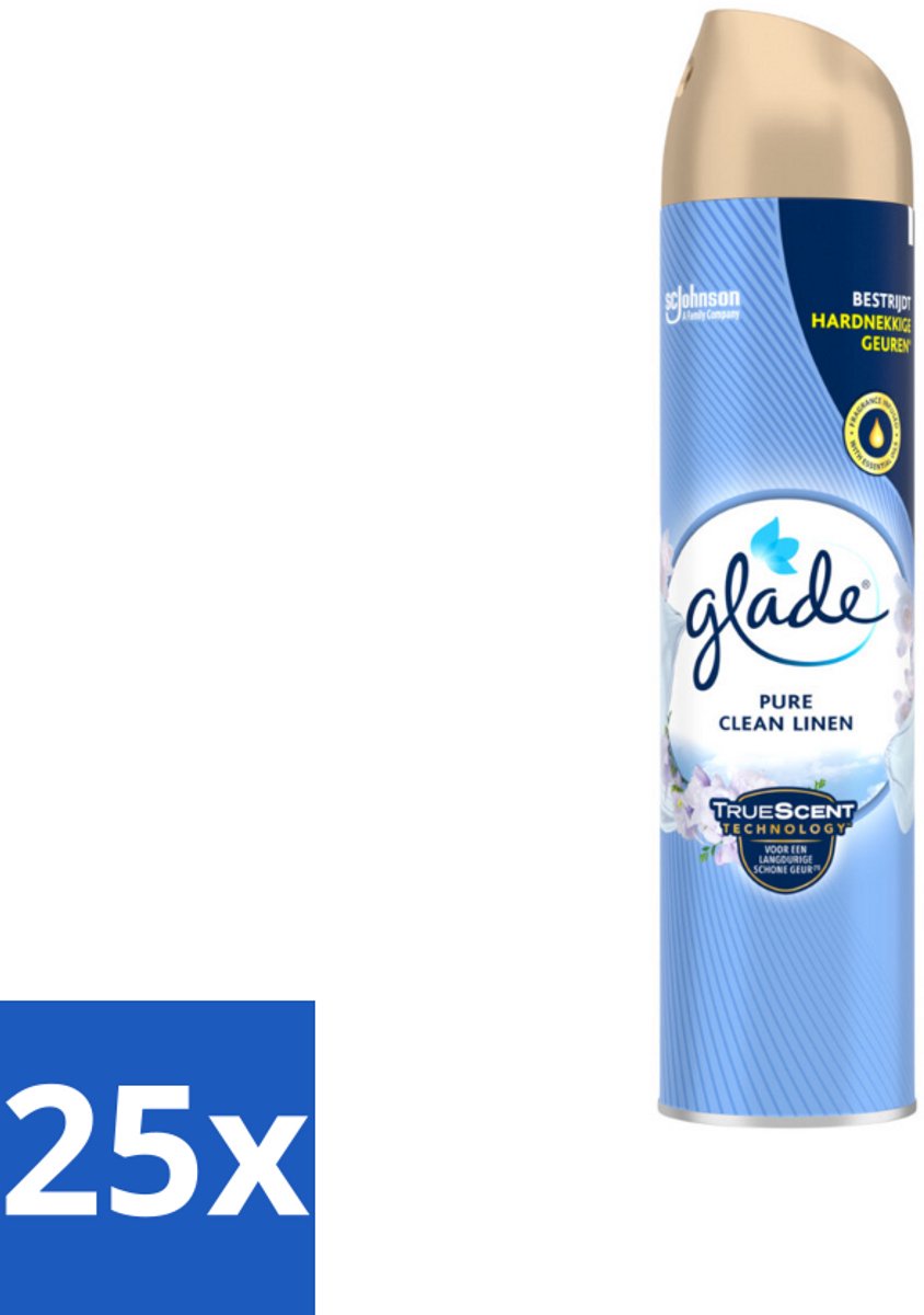 25 x Glade – Luchtverfrisser Spray – Pure Clean Linen – 300 ml - Luchtverfrisser - Frisse Geur - Linnen Geur - Spray Tegen Geurtjes - Essentiële Oliën