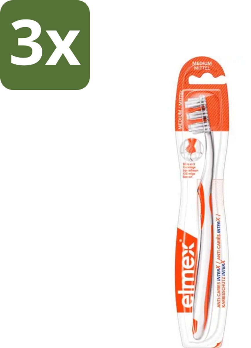 3 x Elmex – Tandenborstel – InterX Medium - Tandenborstel Anti-cariës - Interdentale Reiniging - Tandenborstel Voor Tussen De Tanden - Elmex Interx - Elmex Tandenborstel