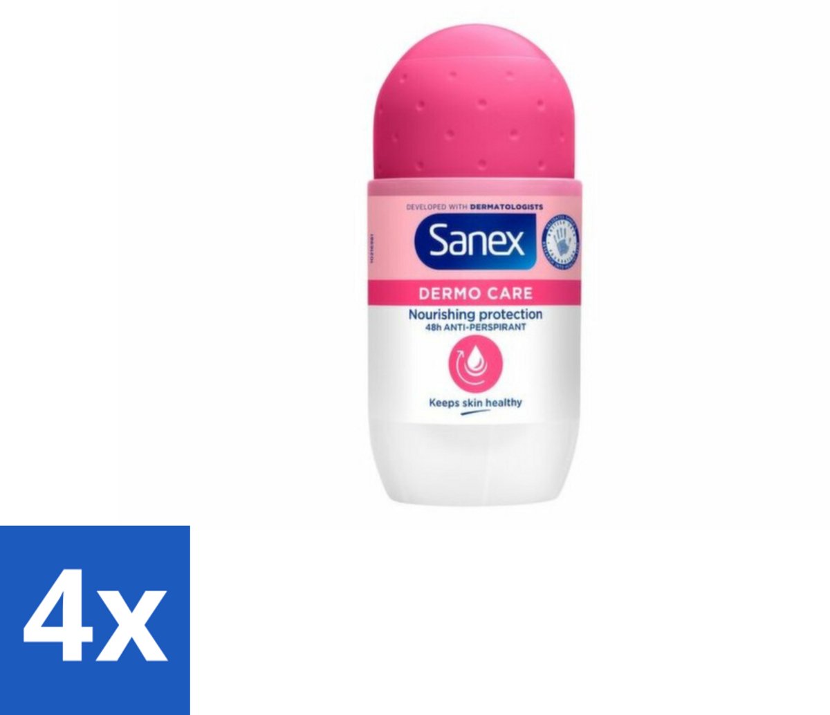 4 x Sanex – Deodorant Roller – Dermo Care 48H Antiperspirant - 50 ml - Antiperspirant 48h - Roll-on Antiperspirant - Huidverzorging - Zweetvermindering - Geurvermindering