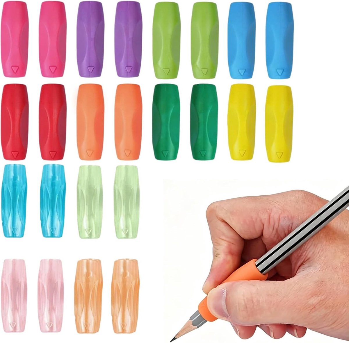 Ergonomische Schrijfhulpmiddelen, 24 Stuks Siliconen Penhouders voor Correcte Schrijfhouding, Geschikt voor Links- en Rechtshandigen, Comfortabel en Veilig Schrijven voor Kinderen en Volwassenen