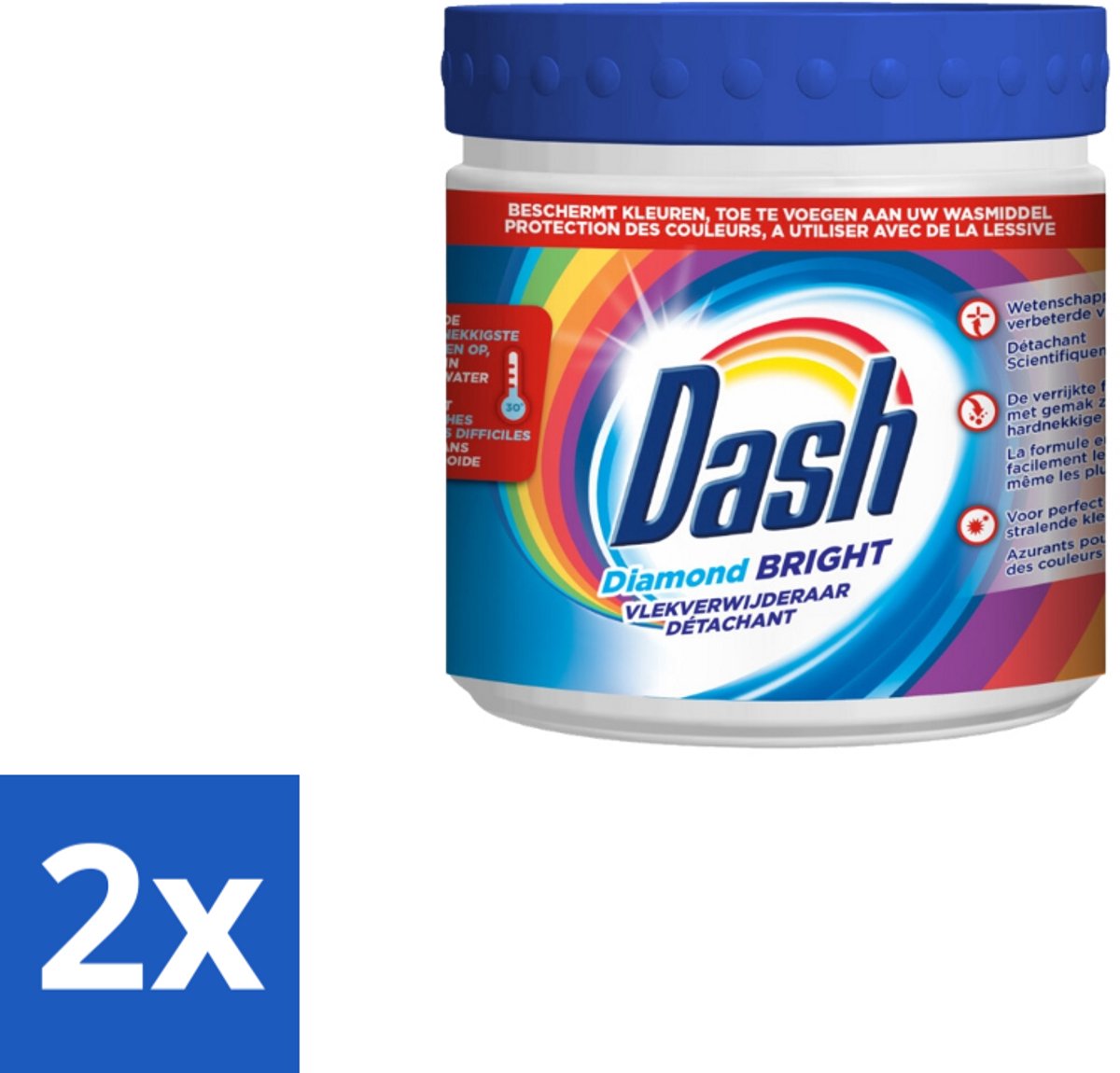 2 x Dash – Vlekverwijderaar – Diamond Bright Kleur – 500 g - Waspoeder - Vlekverwijderaar - Kleurherstel - Wasmiddel - Oksyfoam