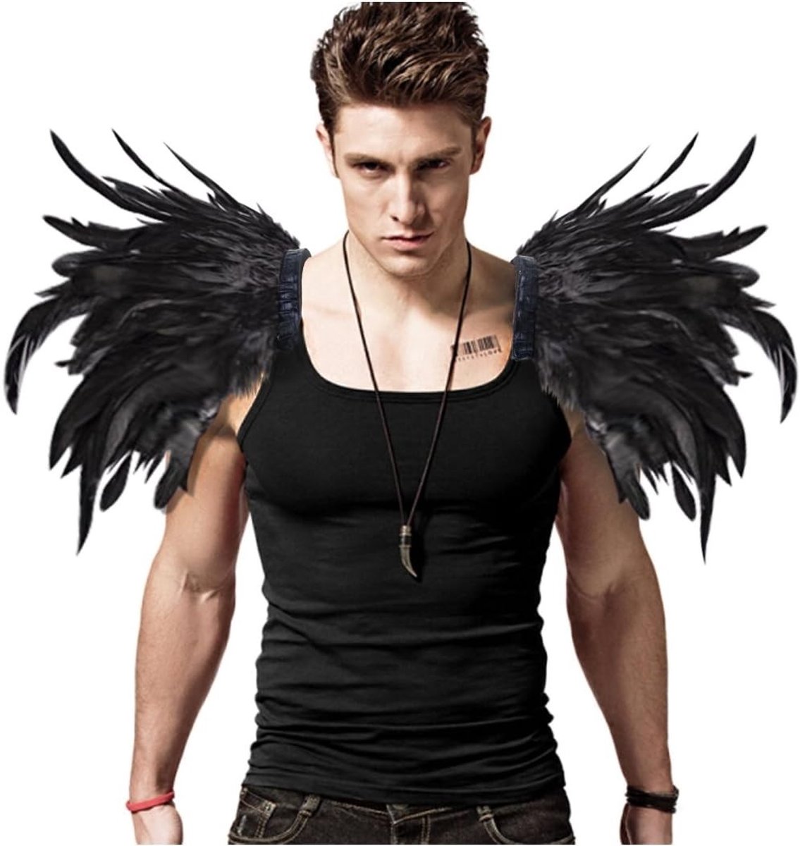 Gothic Sjaal voor Mannen met Natuurlijke Veren en Schouders voor Halloween Feest en Cosplay