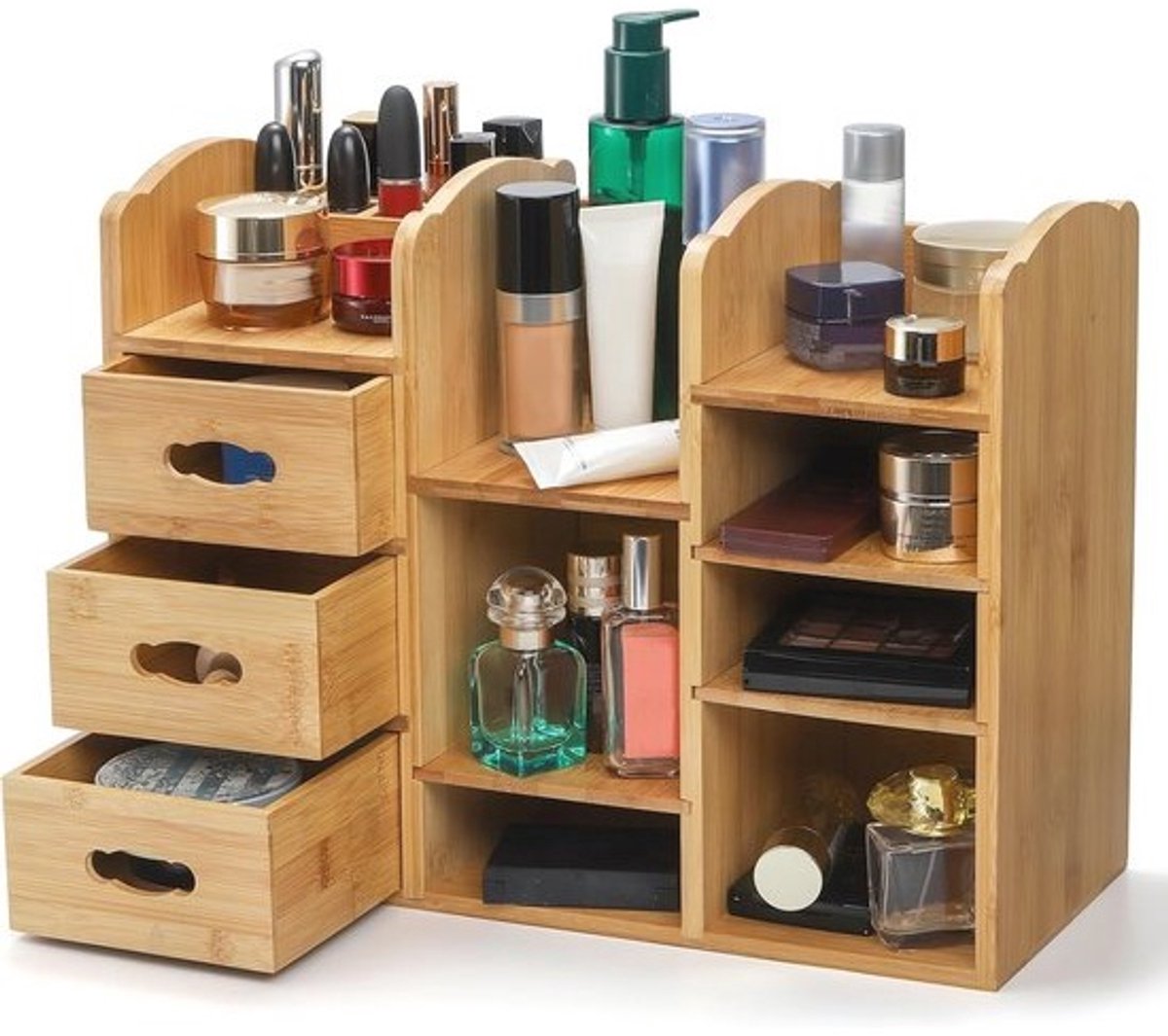 Bamboe make-uporganizer met laden - Opbergruimte voor cosmetica en schoonheidsbenodigdheden