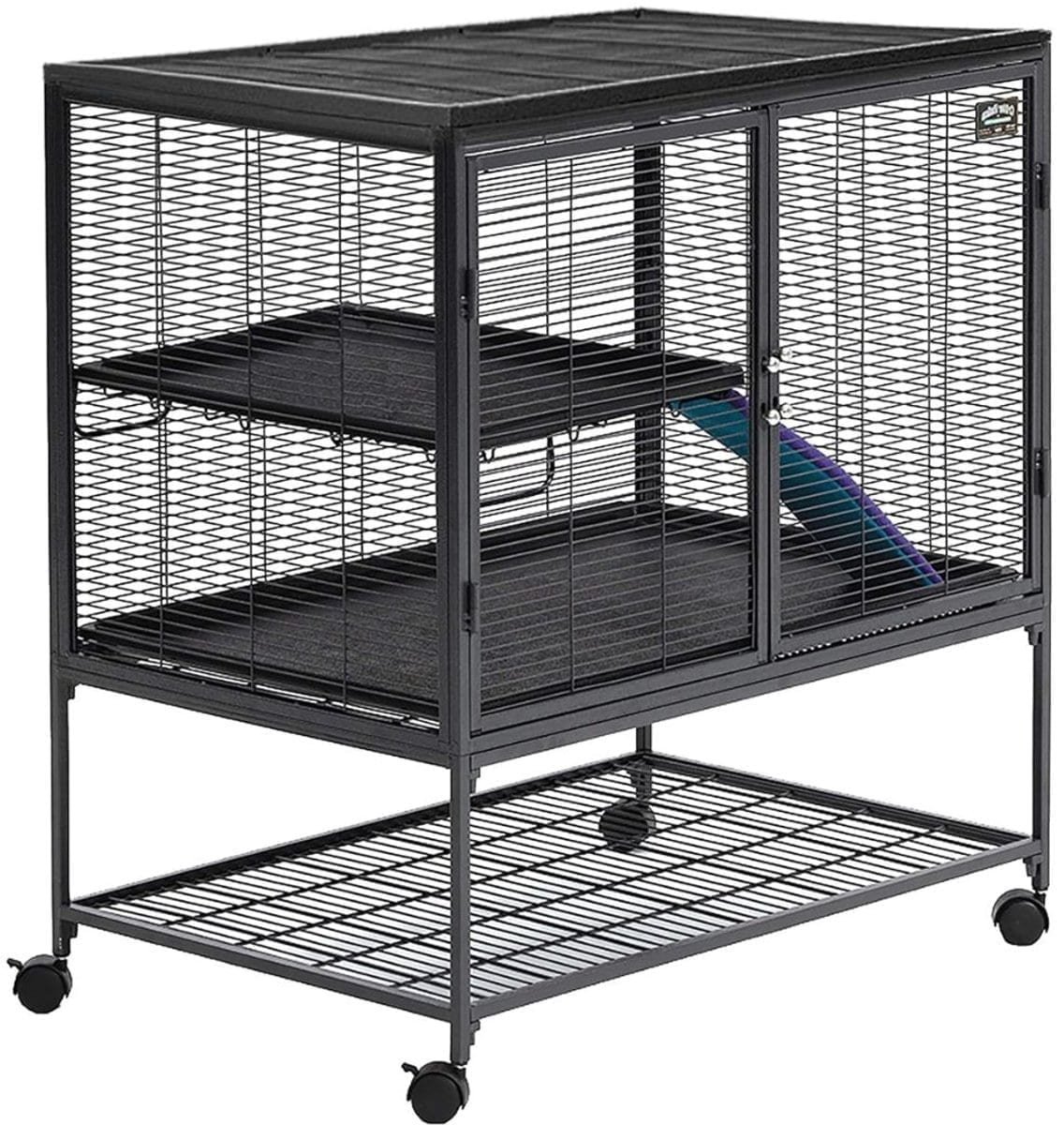 Klarven® Rattenkooi voor 2 Ratten - Rattenkooi als Huisdier - Compleet met Bak, Plank en Helling - Verplaatsbaar op Wielen - Zwart - B 92 x D 62 x H 99 cm