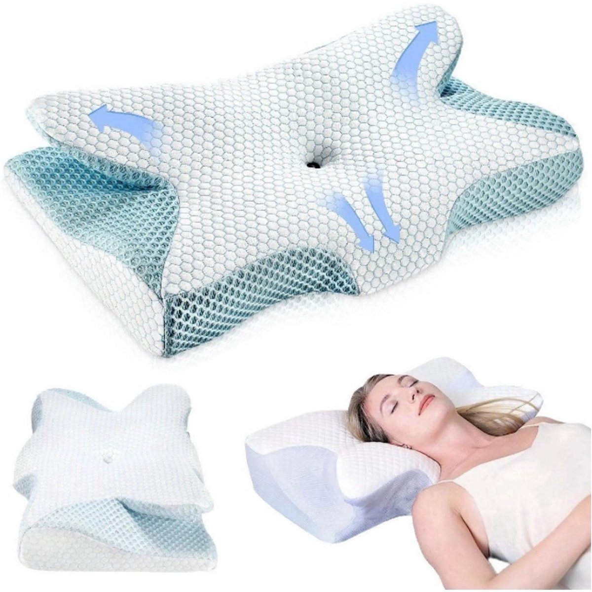 casalora® - Hoofdkussens - Orthopedisch hoofdkussen met neksteun - Ergonomisch memory foam kussen - Zijslaperkussen - Geschikt voor rug-, zij- en buikslapers