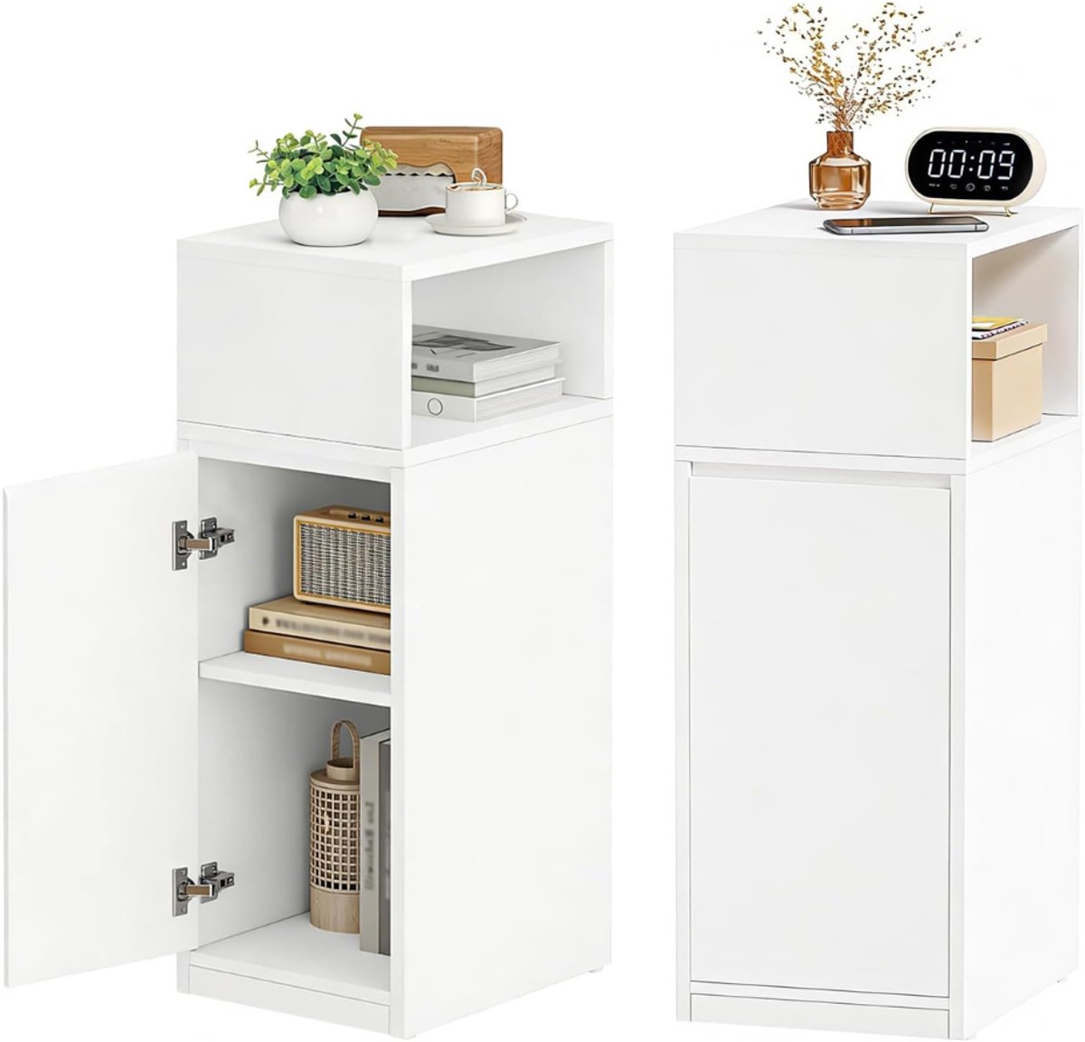 ZRNS® Nachtkastje Set van 2 - Met Deurtje - Bijzettafel - Verstelbare Planken - Wit
