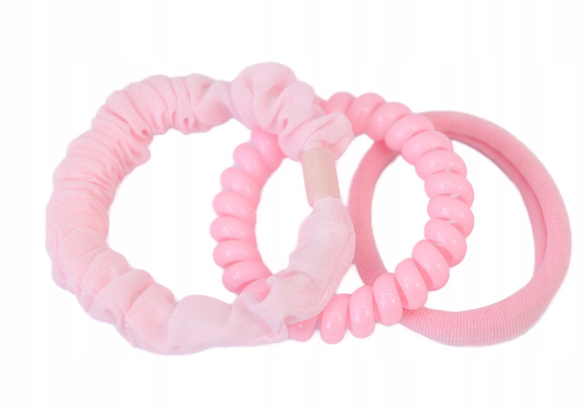 Set van 3 haarelastiekjes, frotte en spiraal, 3 cm