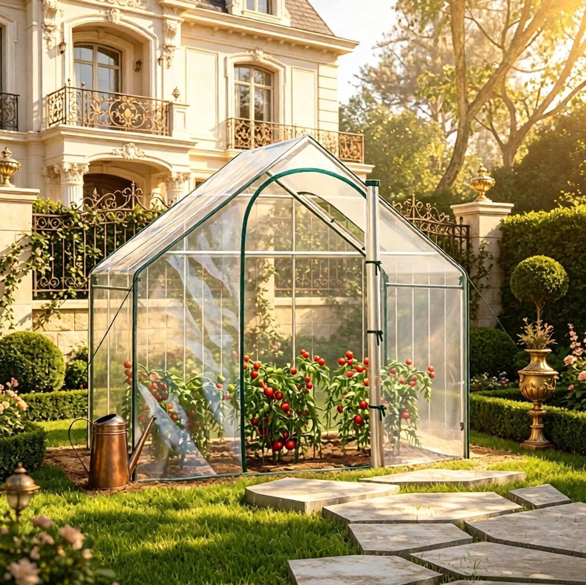 OKWISH Tuinkas – 1,8 x 1 x 1,68 m – Oprolbare Ritsdeur En Ventilatievenster – Voor Tomaten, Zaailingen En Struiken – PVC En Staal – Transparant Groen
