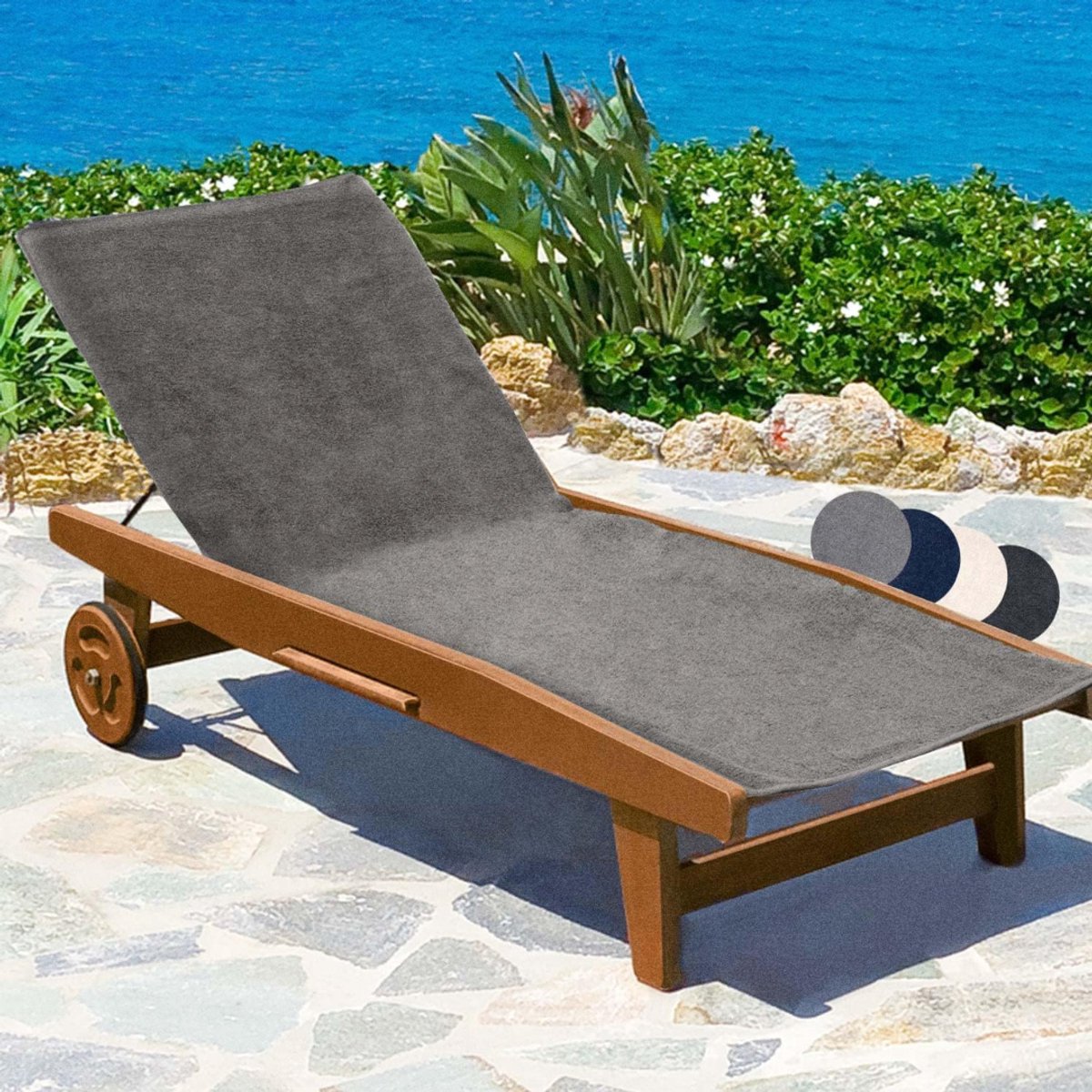 Zylo® Badstof Stoelhoes - Hoes voor Tuinstoel - Strandbed Badstof Hoes - Grijs - 200cm x 70cm x 1cm